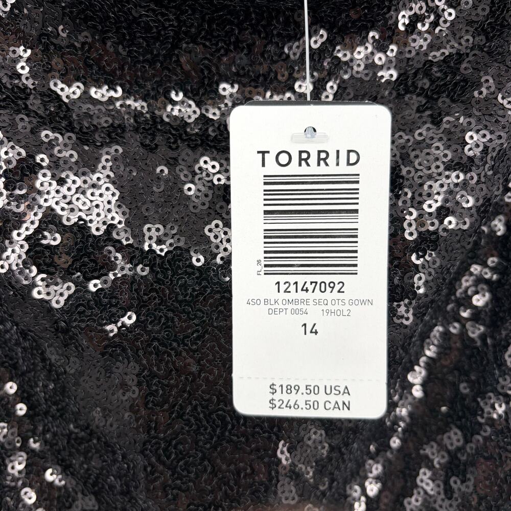 TORRID Black Ombre Sequin Black Silver Off Shoulder Full Length Gown Size 14 NEW - Picture 8 of 8